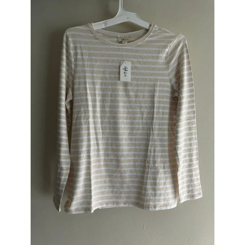 Style & Co Striped long sleeve tee shirt top Large